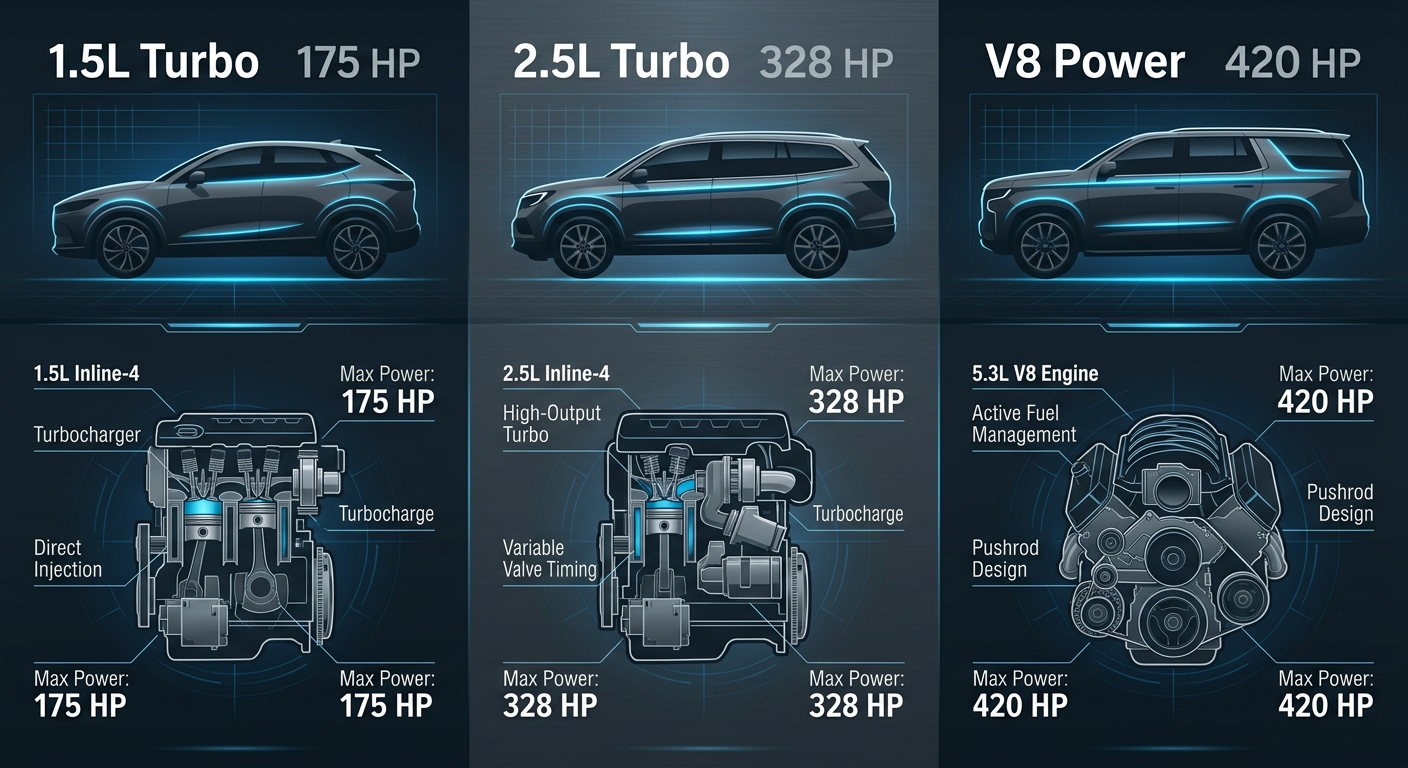 What engine options and performance specs are offered on Chevrolet SUVs? | Guntersville Chevrolet