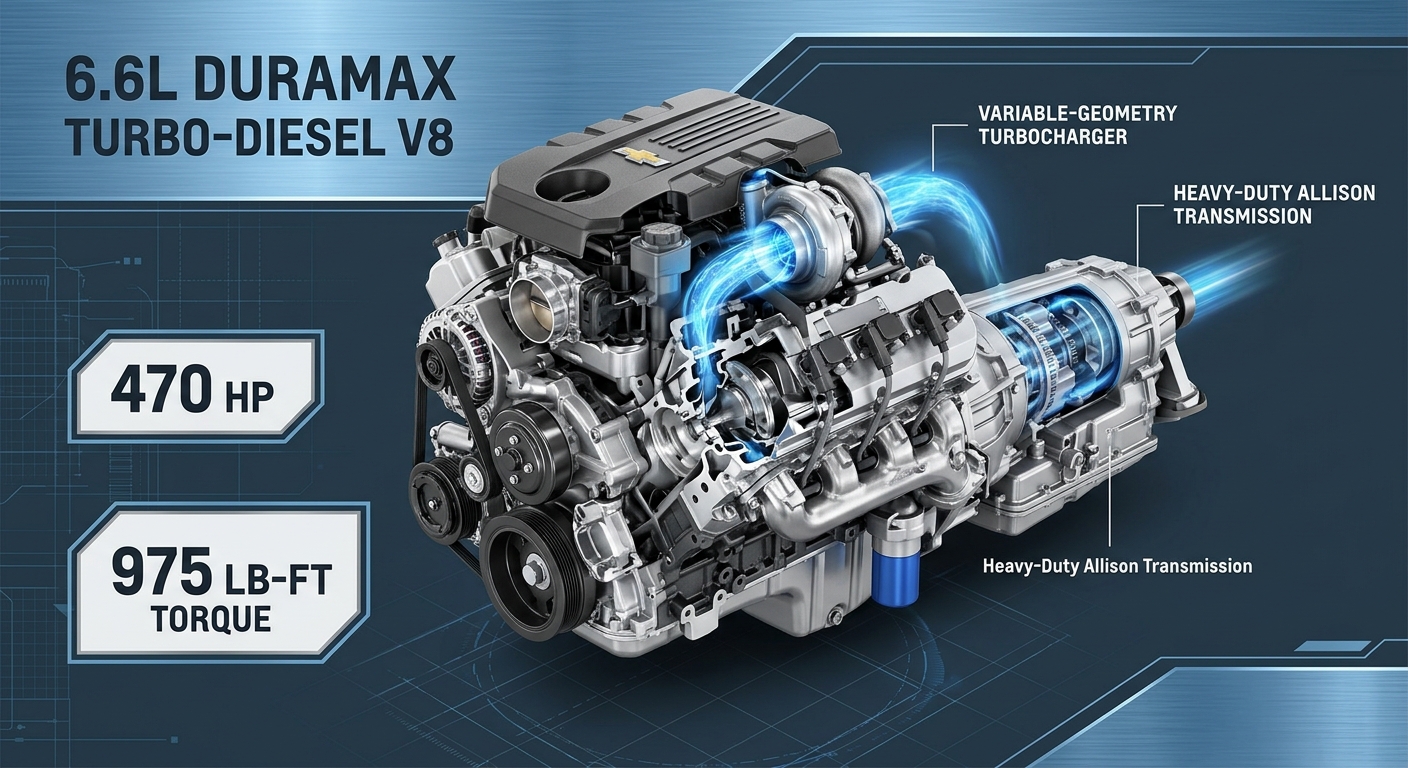 How Much Horsepower and Torque Does the 6.6L Duramax Diesel in the 2026 Silverado 2500 HD Produce? | Newton Chevrolet GMC