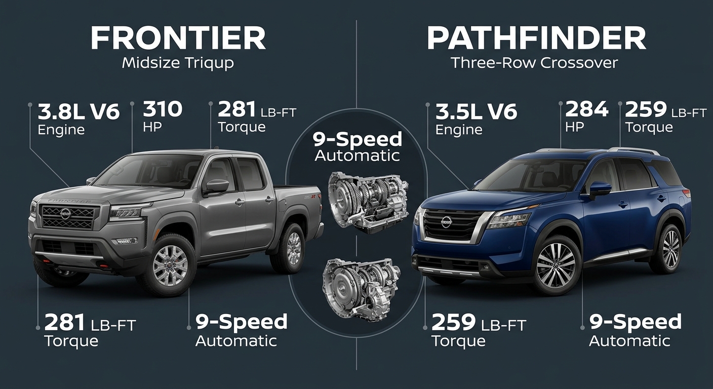 What Engine, Horsepower, and Transmission Does the 2026 Nissan Frontier Use Compared with the 2026 Pathfinder? | Newton Nissan of Gallatin